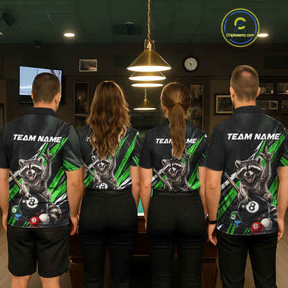 Custom Green Funny Raccoon 8 Ball Billiard Shirt for Women Billiard Team Jersey Billiard League NNT191
