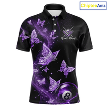 Load image into Gallery viewer, Custom Purlple Butterfly Galaxy 8 Ball Billiard Shirt for Men Billiard Team Jersey Billiard League NNT192
