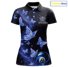 Load image into Gallery viewer, Custom Blue Butterfly Galaxy 8 Ball Billiard Shirt for Women Billiard Team Jersey Billiard League NNT192