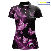 Load image into Gallery viewer, Custom Pink Butterfly Galaxy 8 Ball Billiard Shirt for Women Billiard Team Jersey Billiard League NNT192