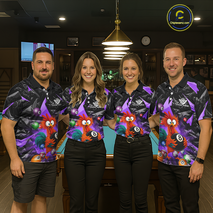 Custom Purple Funny Chicken 8 Ball & 9 Ball Billiard Shirt for Men Billiard Team Jerseys NNT190