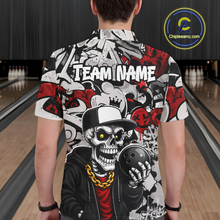 Load image into Gallery viewer, Person wearing a colorful shirt with a skull design and 'TEAM NAME' text in a bowling alley.