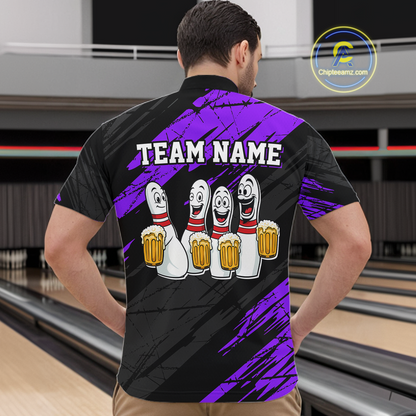 Custom Purple Funny Bowling Tournament Jersey for Men Bowling Team Shirts Polo & 1/4 Zip HNT178