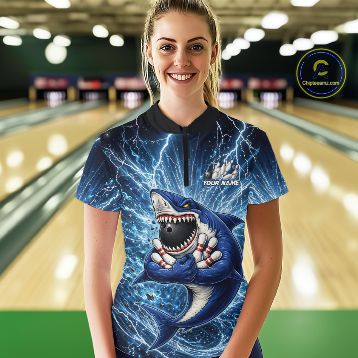 Custom Flame Shake Bowling Jersey for Women Polo & 1/4 Zip Bowling Team Shirts HNT223