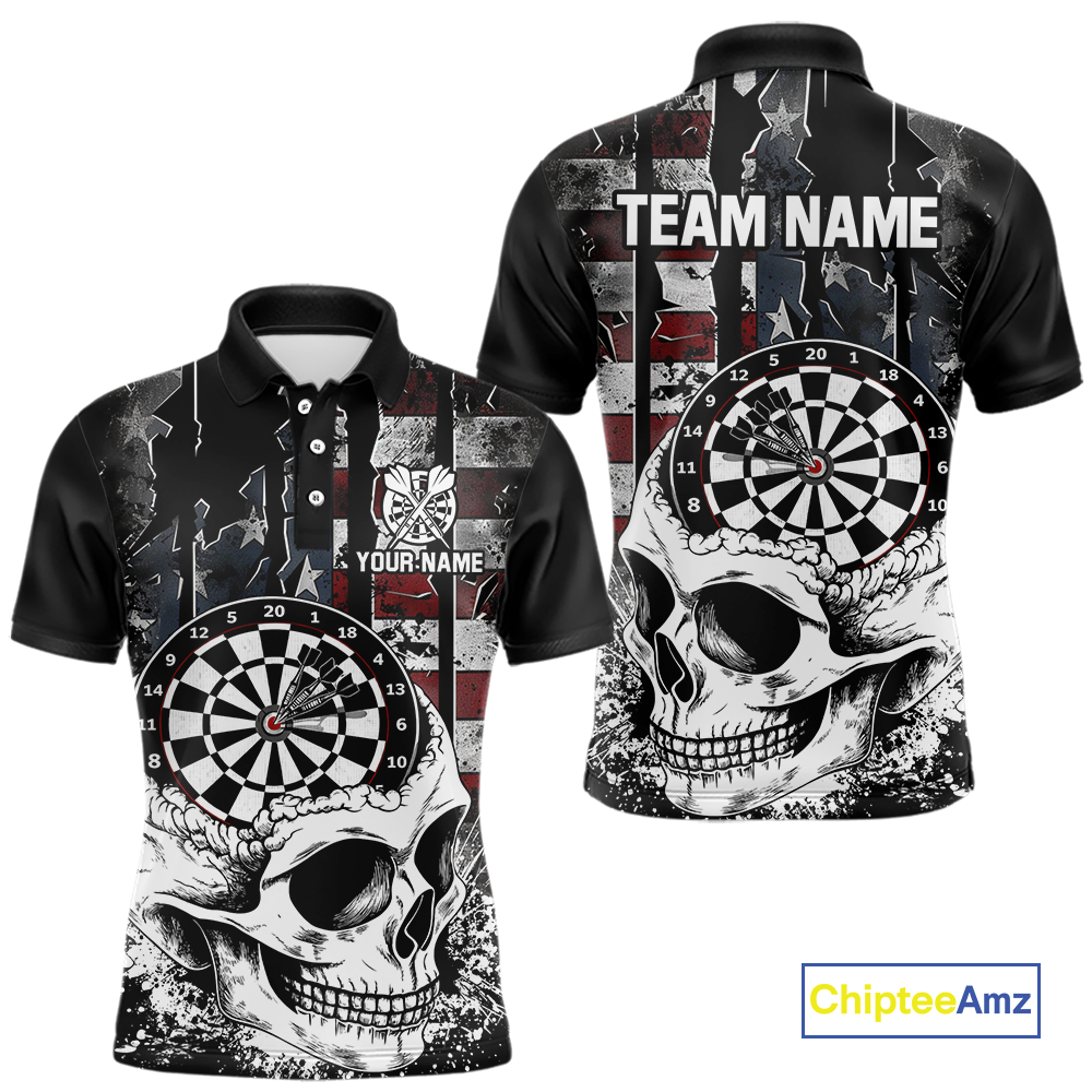 Custom American Flag Skull Dart Shirt Dart Team Jersey for Men Dartboard Shirts Dart League NNT176