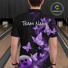 Load image into Gallery viewer, Custom Purple Galaxy Butterflies Bowling Shirt for Men Butterfly Bowling Team Jersey Bowling League HNT277