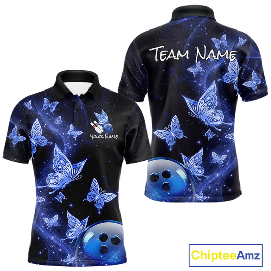 Custom Blue Galaxy Butterflies Bowling Shirt for Men Butterfly Bowling Team Jersey Bowling League HNT277