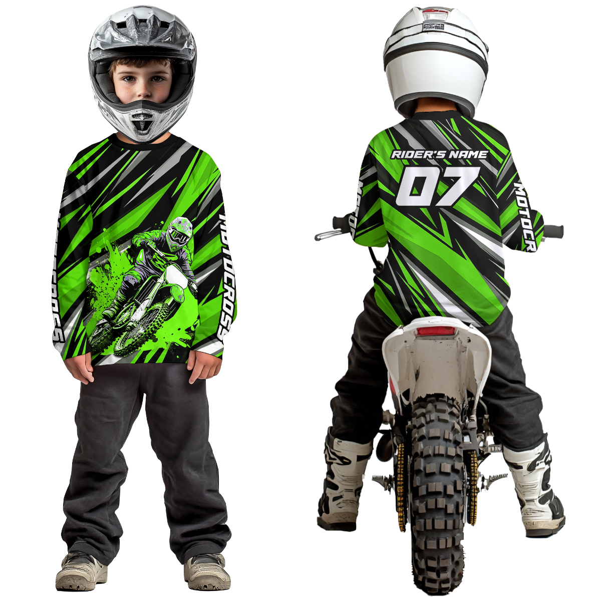 Custom Green Youth Motocross Jersey Racing for Kid Men Women MX Dirt Bike Shirts UPF30+ DNT47