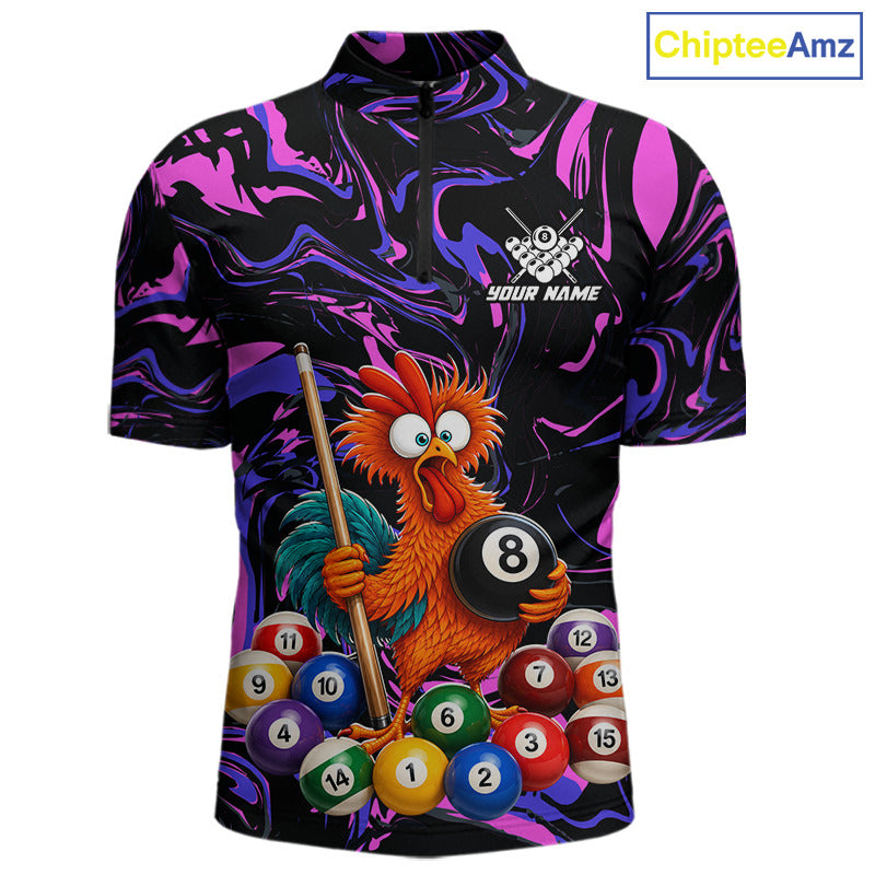 Custom Purple Chicken 8 Ball Billiard Shirt for Men Billiard Jerseys Team Billiard League NNT197