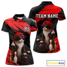 Load image into Gallery viewer, Custom Funny Cat Red Bowling Jersey for Women Bowling Polo &amp; 1/4 Zip Bowling Team Shirts HNT198