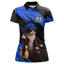 Load image into Gallery viewer, Custom Funny Cat Blue Bowling Jersey for Women Bowling Polo &amp; 1/4 Zip Bowling Team Shirts HNT198