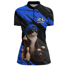 Load image into Gallery viewer, Custom Funny Cat Blue Bowling Jersey for Women Bowling Polo &amp; 1/4 Zip Bowling Team Shirts HNT198