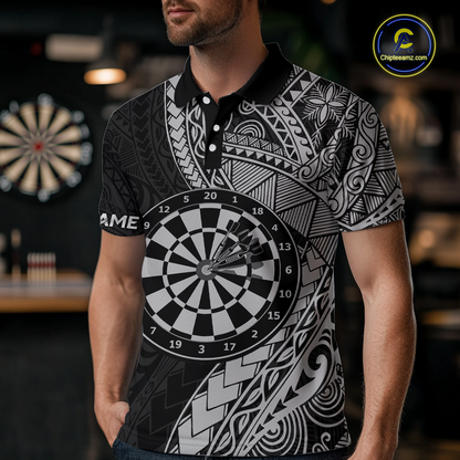 Custom White Tribal Dart Shirts for Men Dart Team Jersey Dartboard Gifts Polo & 1/4 Zip NNT163