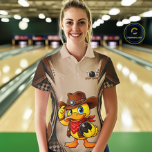Load image into Gallery viewer, Person wearing a bowling shirt with a duck design in a bowling alley