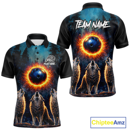 Flame Wolf Bowling Jersey for Men Bowling Uniform Polo &1/4 Zip Custom Bowling Team Shirts HNT252