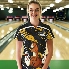 Load image into Gallery viewer, Custom Yellow Funny Horse Bowling Tournament Jersey for Women Bowling Team Shirts Polo &amp; 1/4 Zip HNT180