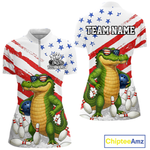 Load image into Gallery viewer, Custom US Flag Funny Alligator Bowling shirts for Women, Crocodile Bowling Team Jerseys HNT206
