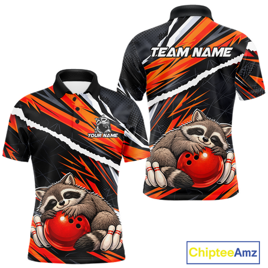 Custom Orange Raccoon Funny Bowling Jersey for Men Bowling Team Shirts Polo & 1/4 Zip HNT247