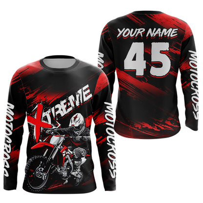 Red Youth Motocross Jersey Custom Dirt Bike Extreme Shirts for Kid Men Women UPF30+ DNT21