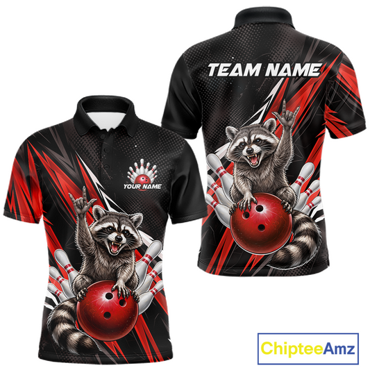 Custom Red Raccoon Bowling Jersey for Men Bowling Team Shirts Bowling Polo & 1/4 Zip HNT254