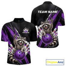 Load image into Gallery viewer, Custom Purple Raccoon Bowling Jersey for Men Bowling Team Shirts Bowling Polo &amp; 1/4 Zip HNT254