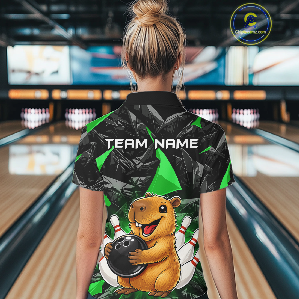 Custom Green Capybara Bowling Jersey for Women Bowling Team Shirts Bowling Polo & 1/4 Zip HNT255