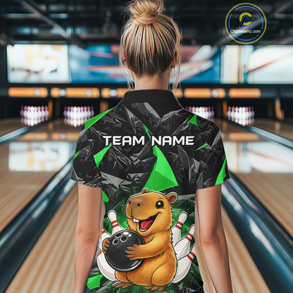 Custom Green Capybara Bowling Jersey for Women Bowling Team Shirts Bowling Polo & 1/4 Zip HNT255