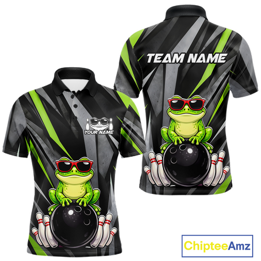 Custom Funny Frog Bowling Jersey for Men Bowling Team Shirts Bowling Polo & 1/4 Zip HNT261