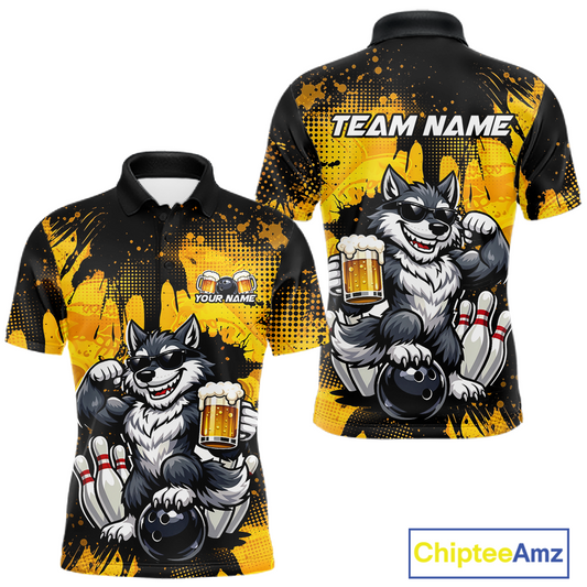 Custom Beer Wolf Bowling Jersey for Men Bowling Team Shirts Bowling Polo & 1/4 Zip HNT264