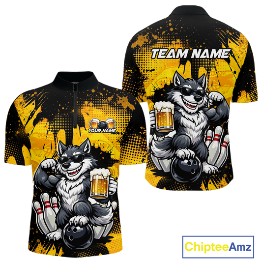 Custom Beer Wolf Bowling Jersey for Men Bowling Team Shirts Bowling Polo & 1/4 Zip HNT264