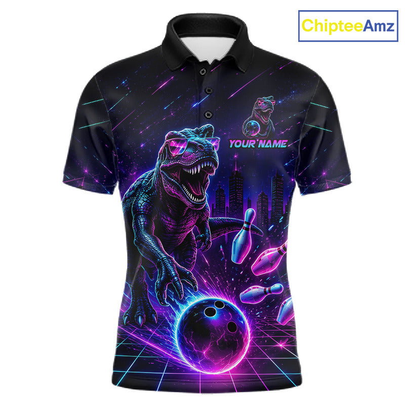 Custom Neon Funny Dinosaur Bowling Team Shirts Bowling Jersey for Men Bowling League HNT462