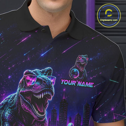 Custom Neon Funny Dinosaur Bowling Team Shirts Bowling Jersey for Men Bowling League HNT462