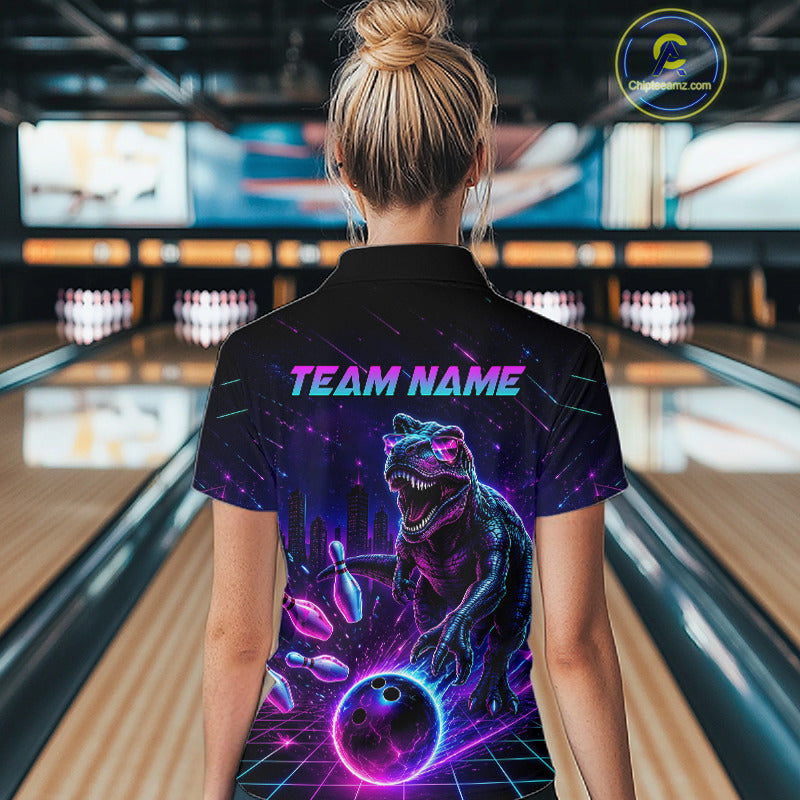 Custom Neon Funny Dinosaur Bowling Team Shirts Bowling Jersey for Women Bowling League HNT462
