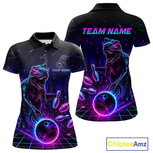 Custom Neon Funny Dinosaur Bowling Team Shirts Bowling Jersey for Women Bowling League HNT462