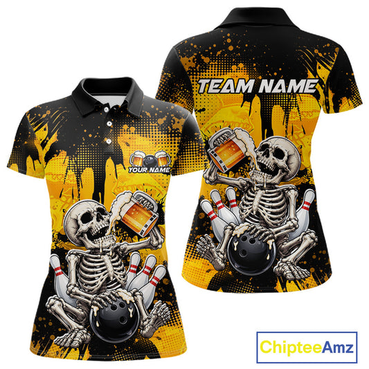 Custom Beer Funny Skeleton Bowling Team Shirts Bowling Jersey for Women Bowling League HNT464