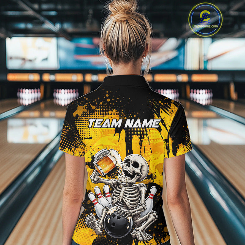 Custom Beer Funny Skeleton Bowling Team Shirts Bowling Jersey for Women Bowling League HNT464