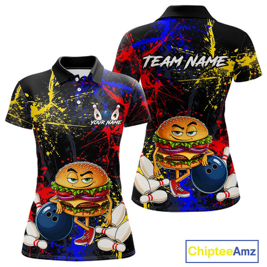 Custom Colorful Funny Hamburger Bowling Jersey for Women Bowling Team Shirts Bowling League HNT467