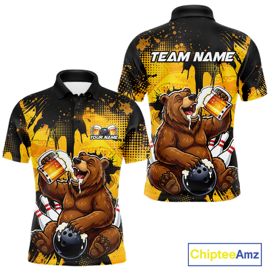 Custom Beer Bear Bowling Jersey for Men Bowling Team Shirts Bowling Polo & 1/4 Zip HNT265