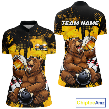 Custom Beer Bear Bowling Jersey for Women Bowling Team Shirts Bowling Polo & 1/4 Zip HNT265