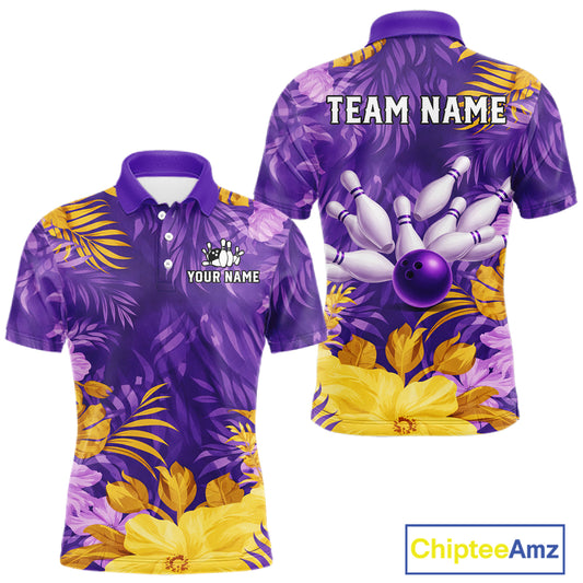 Custom Flowers Bowling Jersey for Men Polo & 1/4 Zip Bowling Team Shirts Bowling League HNT213