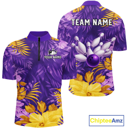 Custom Flowers Bowling Jersey for Men Polo & 1/4 Zip Bowling Team Shirts Bowling League HNT213