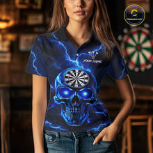 Load image into Gallery viewer, Custom Blue Lightning Thunder Skull Dart Shirts For Women Darts Team Jerseys Polo &amp; 1/4 Zip NNT135