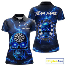 Load image into Gallery viewer, Custom Blue Lightning Thunder Skull Dart Shirts For Women Darts Team Jerseys Polo &amp; 1/4 Zip NNT135