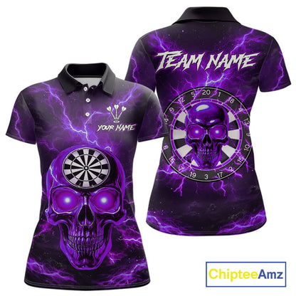 Custom Purple Lightning Thunder Skull Dart Shirts For Women Darts Team Jerseys Polo & 1/4 Zip NNT135