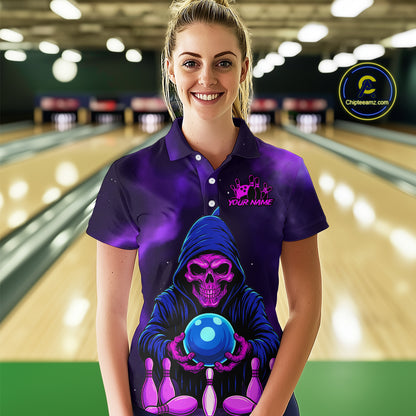 Custom Purple Grim Reaper Bowling Jersey for Women Bowling Team Shirts Polo & 1/4 Zip HNT132