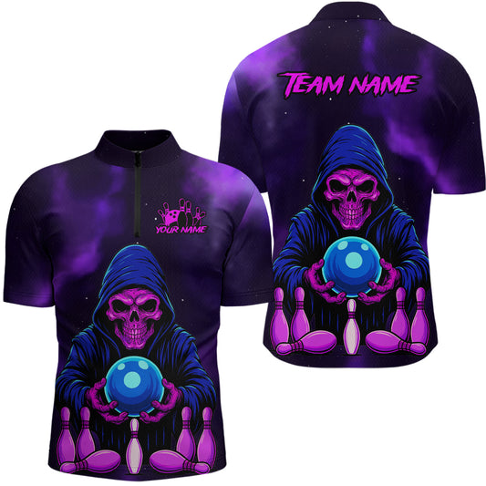 Custom Purple Grim Reaper Bowling Jersey for Men Bowling Team Shirts Polo & 1/4 Zip HNT132
