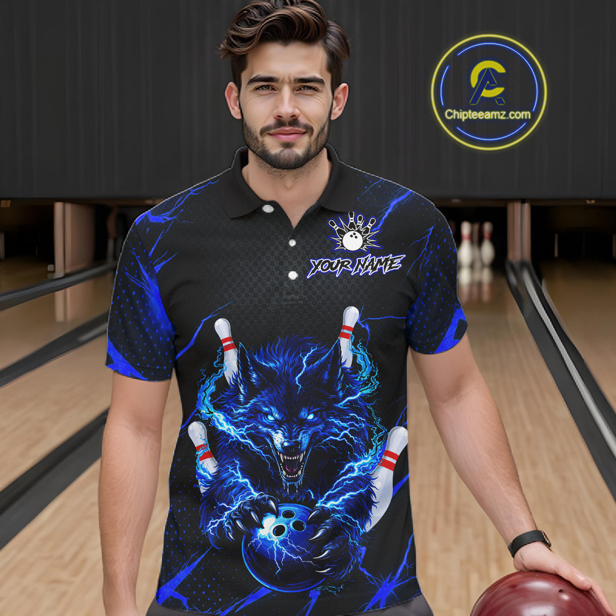 Custom Thunder Wolf Bowling Jersey for Men Bowling Uniform Polo &1/4 Zip Bowling Team Shirts HNT250