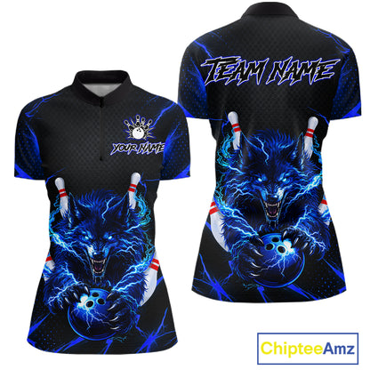 Custom Thunder Wolf Bowling Jersey for Women Bowling Uniform Polo &1/4 Zip Bowling Team Shirts HNT250