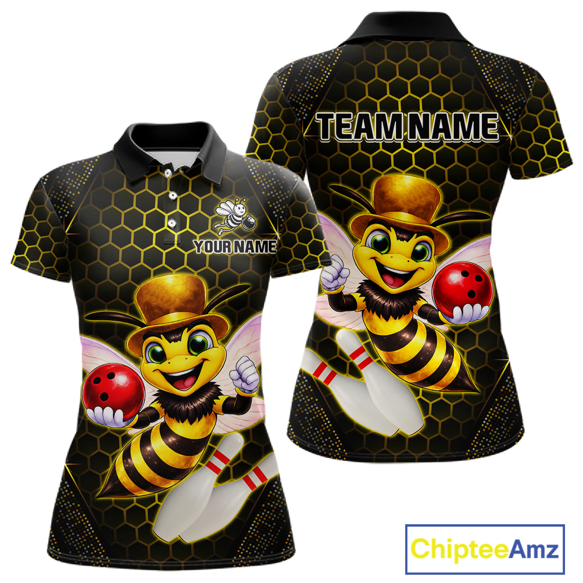 Custom Funny Bee Bowling Jersey for Women Bowling Team Shirts Bowling League Polo & 1/4 Zip HNT188