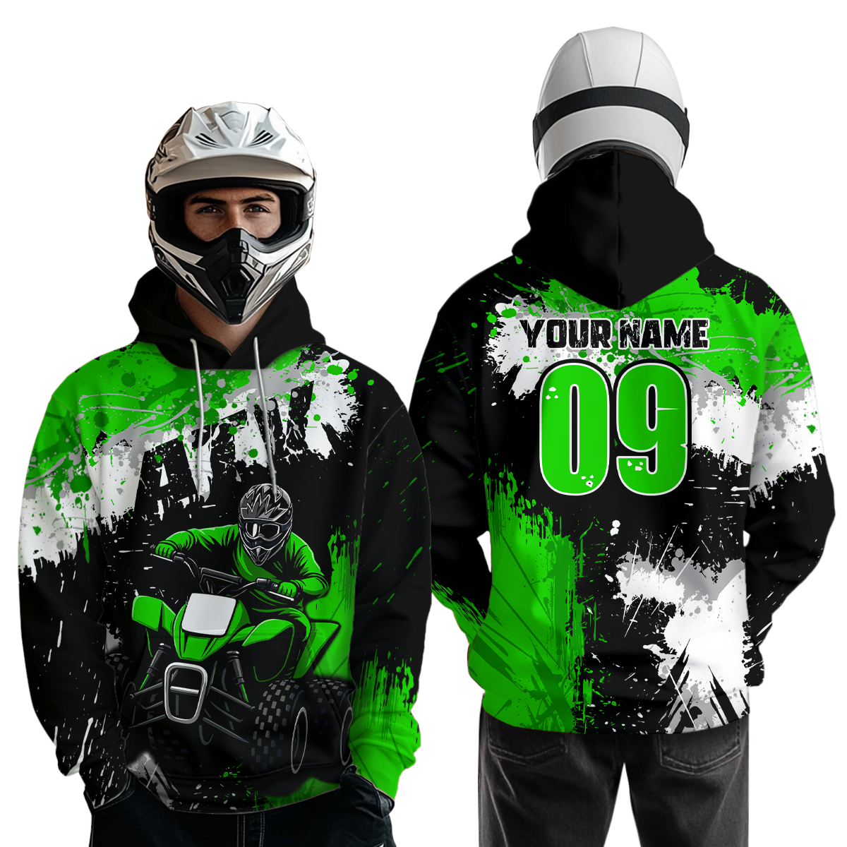 Green ATV Motocross Hoodie Personalized Upf30+ Adult&Kid Quad Bike Shirt Atv Mx Off-Road Extreme NHN003